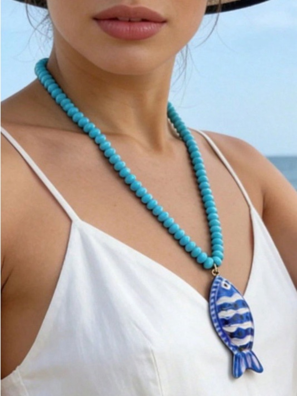 Coastal  Blue Beaded Necklace (7795) - Picture 4 of 4